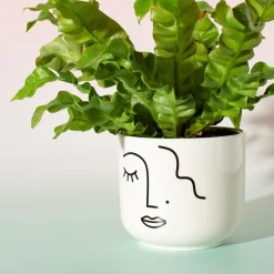 Abstract Face White Large Planter