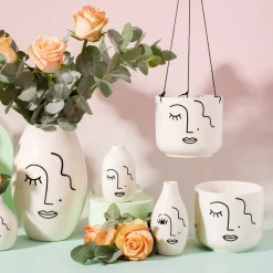Abstract Face White Large Planter