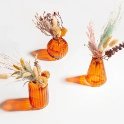 Amber Glass Bud Vases - Set of 3
