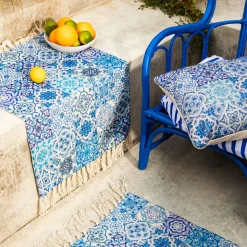 Blue Tile Print Rug Small