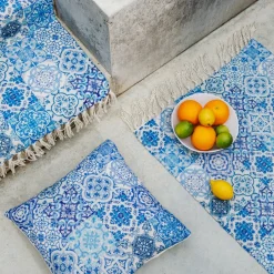 Blue Tile Print Rug Small