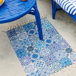 Blue Tile Print Rug Small