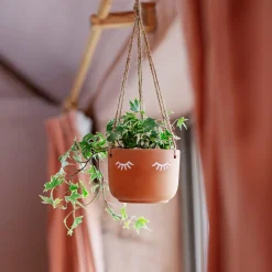 Eyes Shut Terracotta Hanging Planter