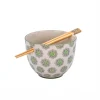 Geometric Print Green Noodle Bowl - With Chopsticks