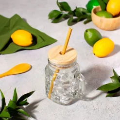 Glass Mason Jar & Bamboo Straw