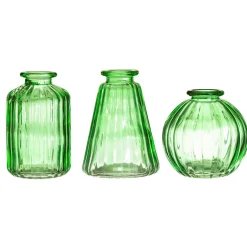 Green Glass Bud Vases - Set Of 3