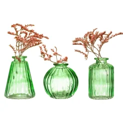Green Glass Bud Vases - Set Of 3