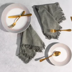 Grey Stonewash Napkins with Fringed Edge - Set of 2