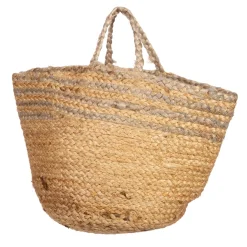 Grey Stripe Jute Storage Basket
