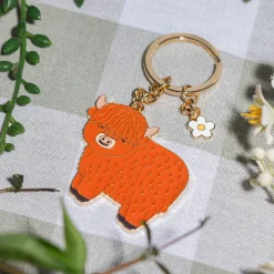 Highland Cow Enamel Keyring