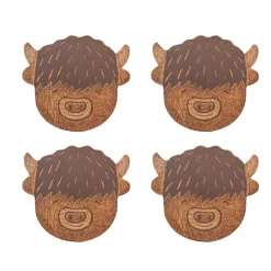 Highland Cow Wooden Coasters - Set of 4