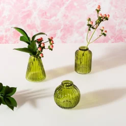 Olive Green Glass Bud Vases - Set of 3