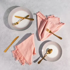 Pink Stonewash Napkins with Fringed Edge - Set of 2