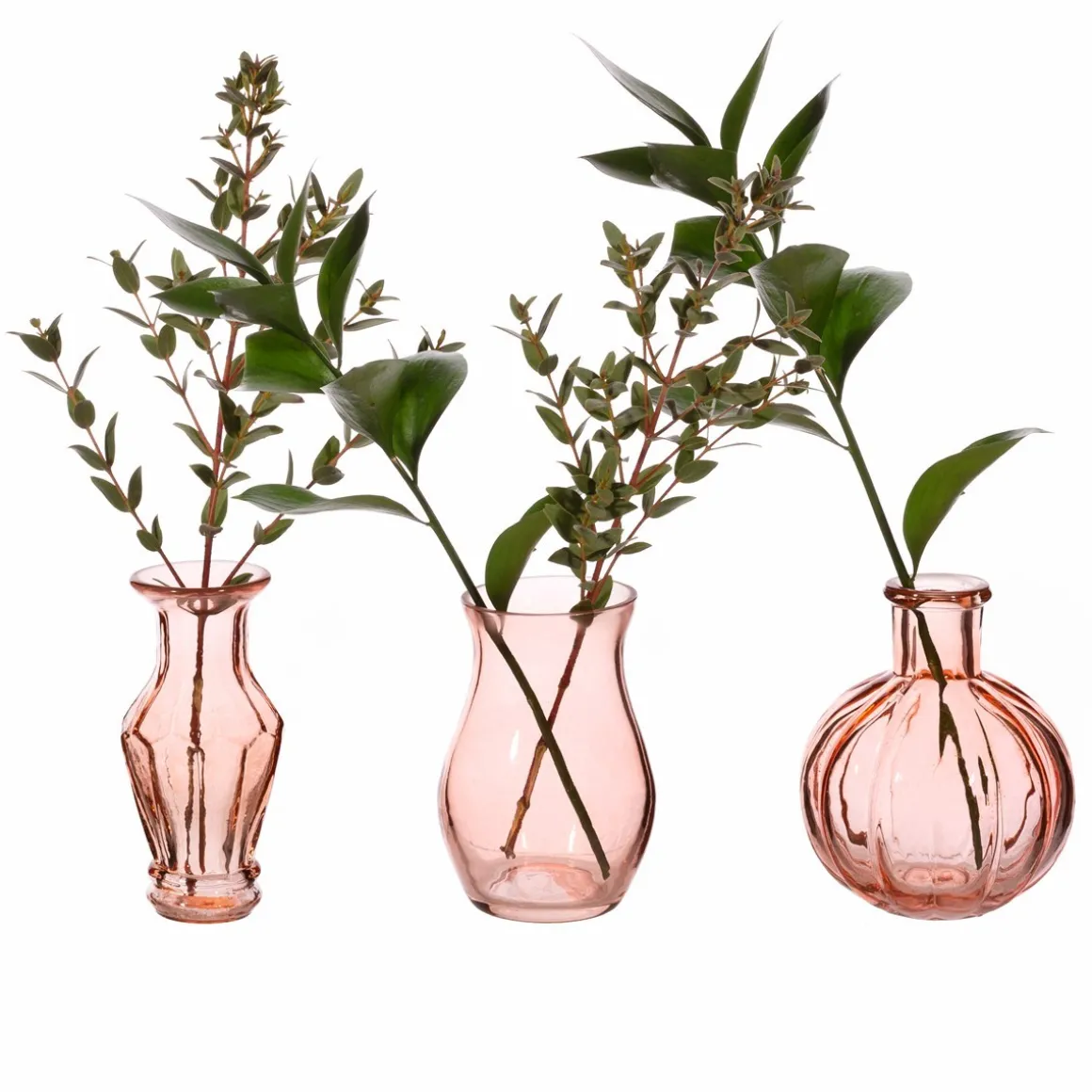 Recycled Glass Vintage Bud Vase Pale Pink - Set of 3