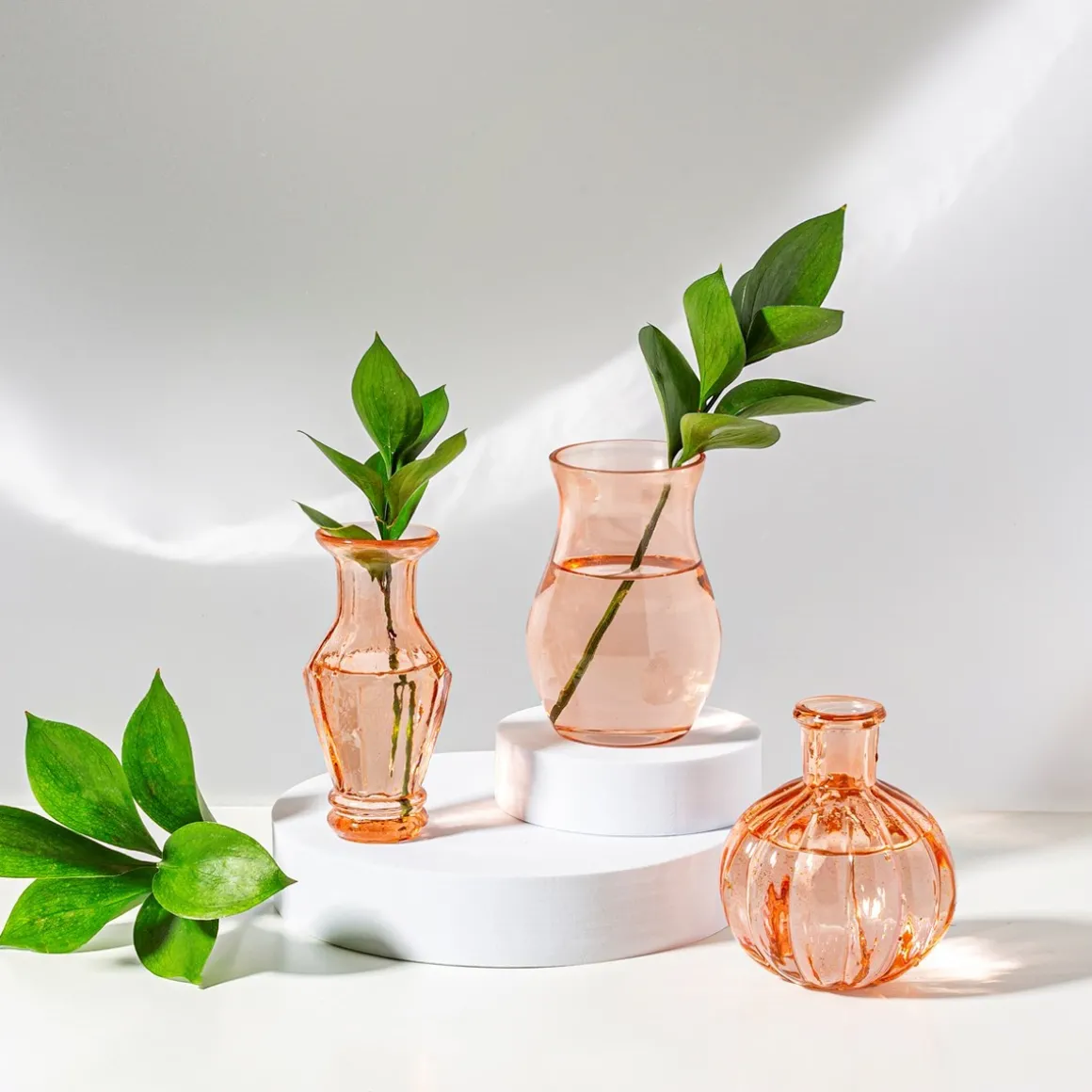 Recycled Glass Vintage Bud Vase Pale Pink - Set of 3