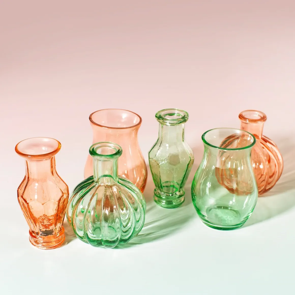 Recycled Glass Vintage Bud Vase Pale Pink - Set of 3