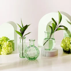 Recycled Glass Vintage Bud Vase Pale Green - Set of 3