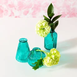 Turquoise Glass Bud Vases - Set of 3