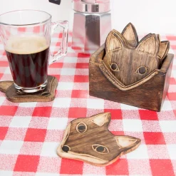 Wooden Brown Fox Coasters - Set of 6